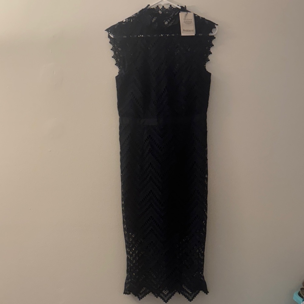 NWT Bardot Navy Lace Midi Dress with High Neck